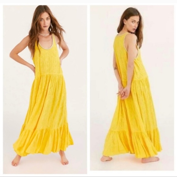Free People Dresses & Skirts - Intimately Free People All The Feels Sunshine Yellow Embroidered Maxi Dress Sz M
